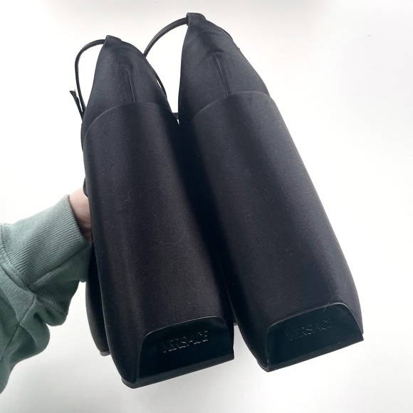 Versace Tri-Platform Satin Platform Wedge Sandal 160mm Strappy Square Toe Heel - Picture 7 of 15